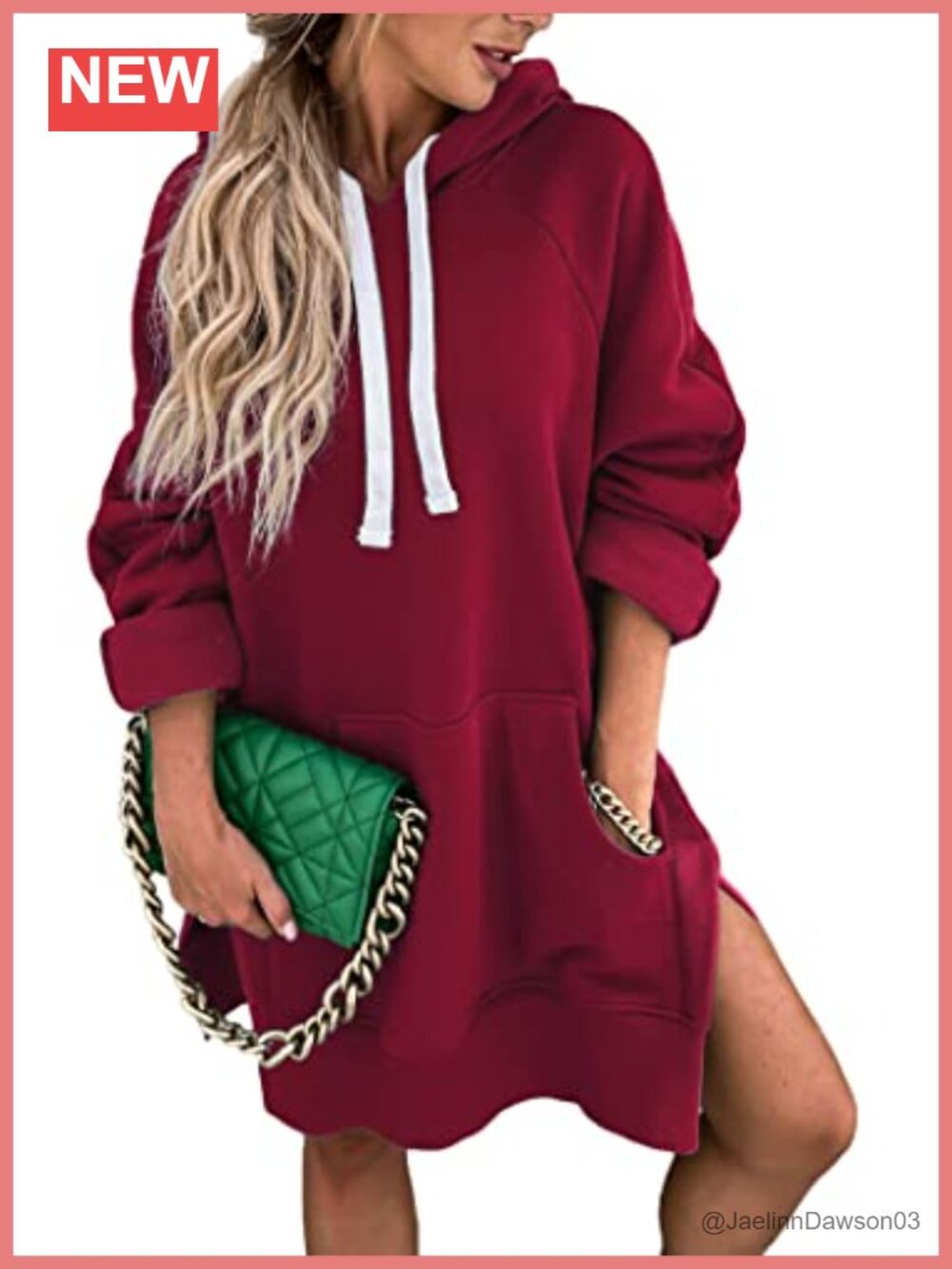 Oversized Hoodie Dress with Split Hem and Kangaroo Pocket